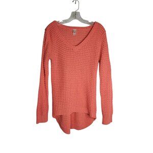 Bongo Coral Knit V-Neck Sweater Women's XL Hi-Lo Casual Comfy Top Beachy surfer